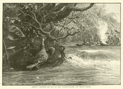 Gordon luchando por su camino río Yangtze arriba y Gran Canal (grabado) de English School