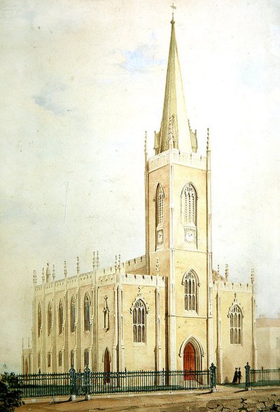 Iglesia de los Comisionados Góticos, acuarela de presentación, c.1825 de English School