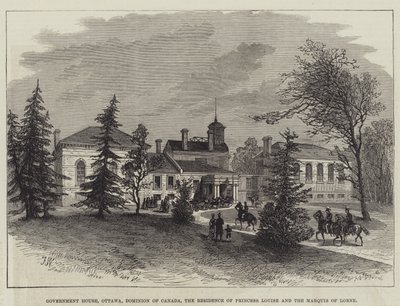 Casa de Gobierno, Ottawa, Dominio de Canadá, la Residencia de la Princesa Louise y el Marqués de Lorne (grabado) de English School