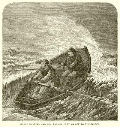 Grace Darling y su padre partiendo hacia el naufragio de English School