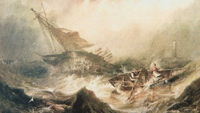 Grace Darling y su padre reman al rescate del Forfarshire naufragado frente a la costa de Northumberland, 7 de septiembre de 1838 de English School