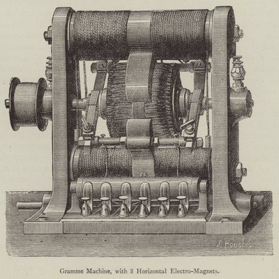 Máquina Gramme, con 8 electroimanes horizontales (grabado) de English School