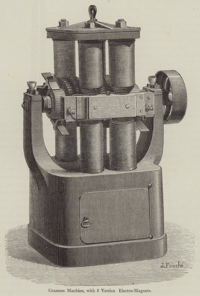 Máquina Gramme, con 8 electroimanes verticales (grabado) de English School