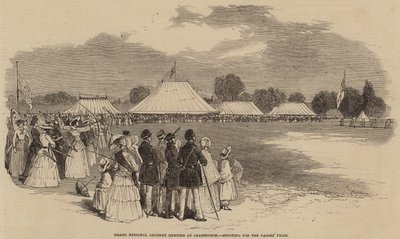 Gran Encuentro Nacional de Tiro con Arco en Leamington, Tiro para el Premio de las Damas (grabado) de English School