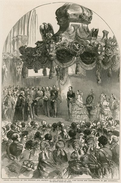 Gran recepción del Emperador y la Emperatriz de Francia por el Lord Mayor y la Corporación en el Guildhall, Londres de English School