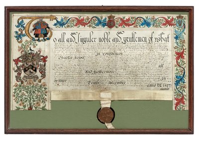 Concesión de armas a Charles Hewitt, 1597 de English School