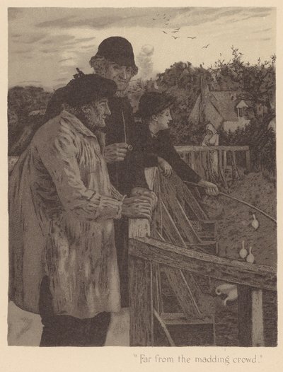 Elegía de Gray: "Far from the madding crowd" (litografía) de English School