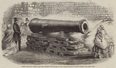 El gran cañón de bronce tomado de los chinos, recién colocado en la Terraza Norte, Castillo de Windsor de English School