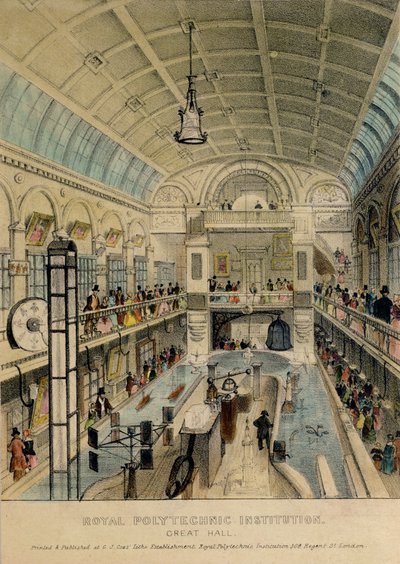 Gran salón de la Real Institución Politécnica, Regent Street, impreso por G.J. Cox, c.1840 de English School