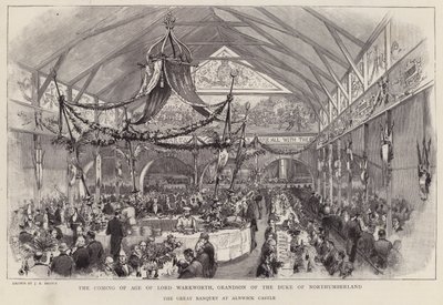 Gran banquete en el Castillo de Alnwick para celebrar la mayoría de edad de Lord Warkworth, nieto del Duque de Northumberland de English School