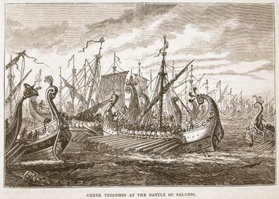 Trirremes griegos en la batalla de Salamina de English School