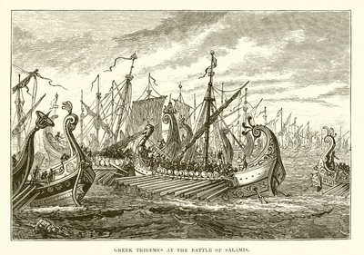 Trirremes griegos en la batalla de Salamina de English School