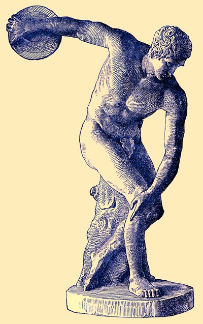 Atleta griego lanzando el disco, ilustración de la Historia Universal Ilustrada de Cassell por Edward Ollier, 1890 (imagen mejorada digitalmente) de English School