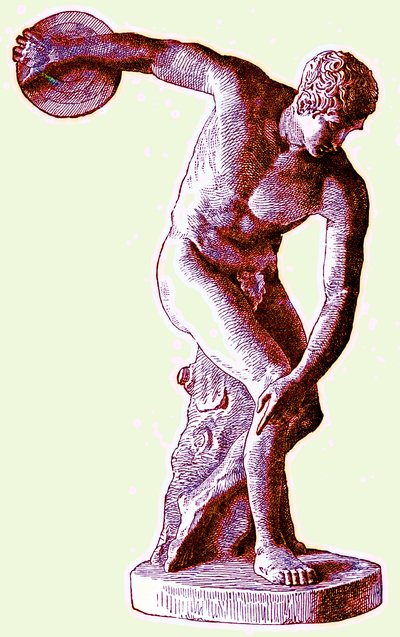 Atleta griego lanzando el disco, ilustración de la Historia Universal Ilustrada de Cassell por Edward Ollier, 1890 (imagen mejorada digitalmente) de English School