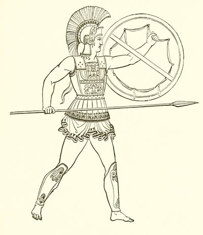 Guerrero griego armado con lanza y escudo de English School