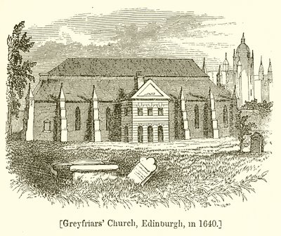 Iglesia de Greyfriars, Edimburgo, en 1640 de English School