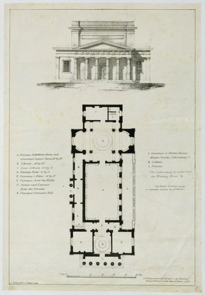 Plano del piso inferior de las Salas de Asamblea, Bath, grabado por Charles Hullmandel de English School