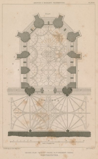Plano de la Capilla de la Capilla Mayor, Capilla de San Esteban, Palacio de Westminster de English School