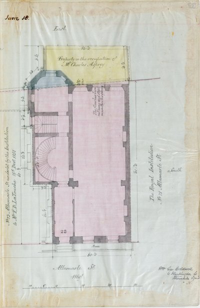 Plano del suelo de las arrendamientos de la Royal Institution, 1863 de English School