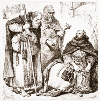 Grupo de frailes mendicantes, ilustración de La Historia del Protestantismo por James Aitken Wylie (1808-1890), pub. 1878 de English School