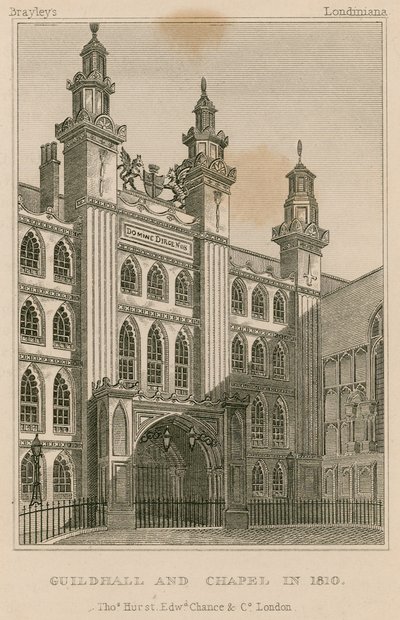 Guildhall y Capilla, Londres, en 1810 de English School
