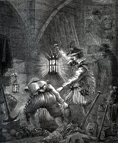 La conspiración de la pólvora: Conspiración de los católicos (grabado) de English School