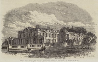 Gunton Hall, Norfolk, sede de Lord Suffield, visitada por el Príncipe y la Princesa de Gales (grabado) de English School