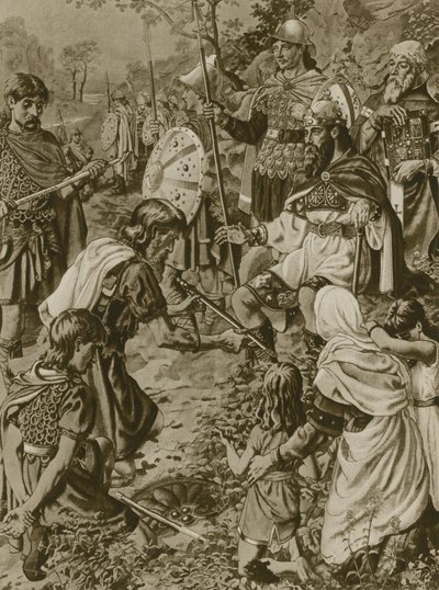 La sumisión de Guthrum a Alfredo el Grande (grabado) de English School