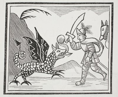 Guy y el dragón de Northumbria, ilustración de Chap-books del Siglo XVIII de John Ashton, pub. 1882 de English School