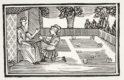 Guy corteja a la bella Phillis, ilustración de Chap-books del Siglo XVIII de John Ashton, pub. 1882 de English School