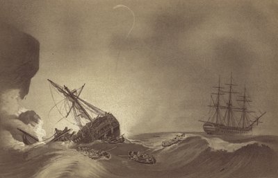 HMS Impetueux, comandado por el Capitán Thomas Byam Martin, rescatando a la tripulación del HMS Venerable, bajo el mando del Capitán J Hunter, naufragado en Torbay, Devon, 24 de noviembre de 1804 de English School