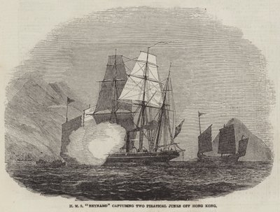 HMS "Reynard" capturando dos juncos piratas frente a Hong Kong de English School