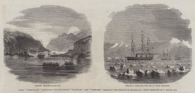 HMS "Termagant" escoltando los cañoneros "Grappler" y "Forward" a través del Estrecho de Magallanes de English School