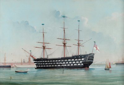 HMS Victory en el puerto de Portsmouth, c.1860 de English School
