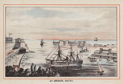 HM Indian Troop-Ship: Anclado en Malta (grabado en color) de English School