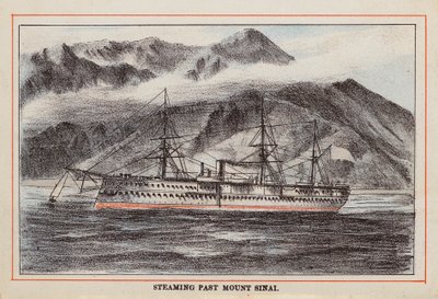 HM Indian Troop-Ship: Steaming Past Mount Sinai (grabado en color) de English School
