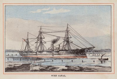 HM Indian Troop-Ship: Canal de Suez (grabado en color) de English School