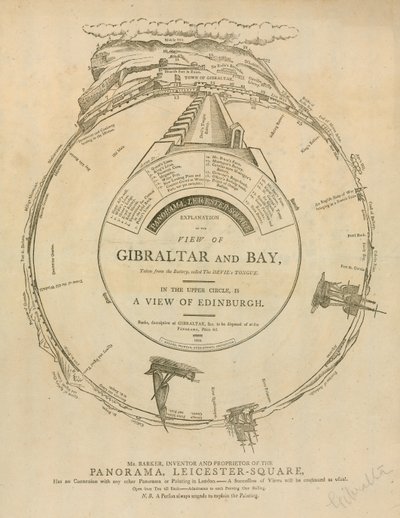 Vista de Gibraltar y la Bahía por H A Barker, Panorama, Leicester Square, Londres de English School