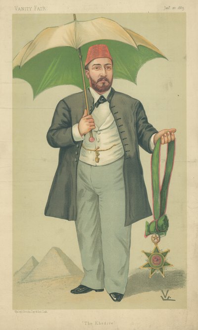 H H Mehemed Tewfik-Pasha, Jedive de Egipto, El Jedive, 20 de enero de 1883, caricatura de Vanity Fair de English School