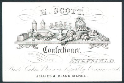 H Scott, confitero, tarjeta comercial de English School