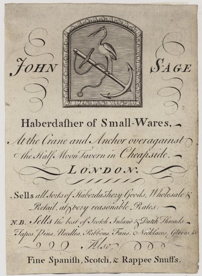 Merceros, John Sage, tarjeta comercial de English School