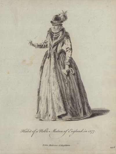 Hábito de una noble matrona de Inglaterra en 1577 (grabado) de English School