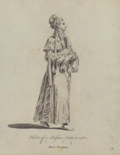 Hábito de una dama persa en 1568 (grabado) de English School
