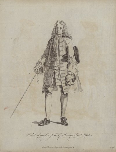 Hábito de un caballero inglés hacia 1700 (grabado) de English School