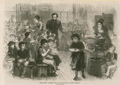 Cenas de medio penique para niños pobres en el este de Londres de English School
