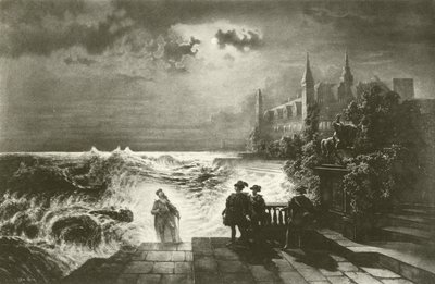 Hamlet y el fantasma de su padre (grabado) de English School