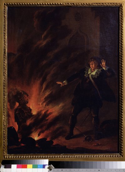 ""Hamlet frente al fantasma de su padre"" (Hamlet y el fantasma de su padre) Ilustración para la obra Hamlet de William Shakespeare (1564-1621) Pintura de la escuela inglesa de principios del siglo XIX Dim. 65x51 cm Museo Pouchkine, Moscú de English School
