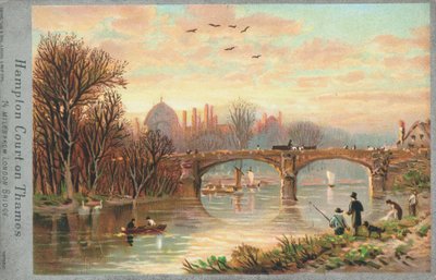 Hampton Court en el río Támesis de English School