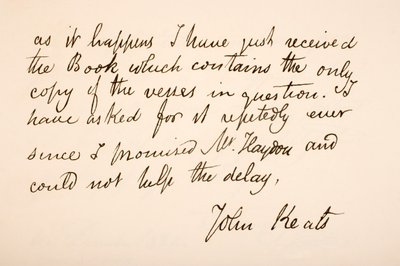 Caligrafía y firma de John Keats de English School