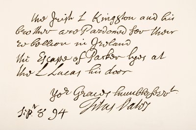 Caligrafía y firma de Titus Oates, 1694 de English School